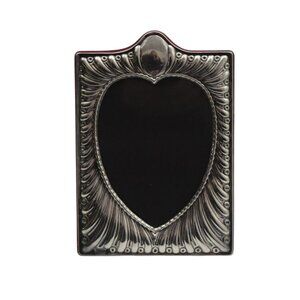Sterling Silver Heart Shaped Picture Frame With Ornate Design Red Velvet Backing